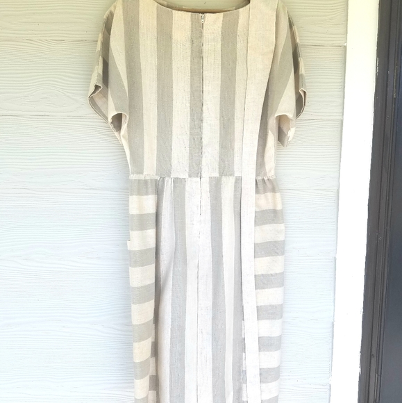 *SOLD*Vintage 80s Minimalist Lagenlook Dress Gray/Oat Color Belted Pockets - Picture 16 of 16
